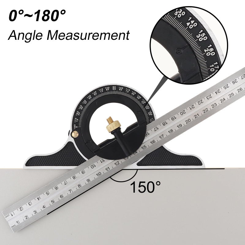 ChgImposs 12" Adjustable Sliding Combination Square Ruler & Protractor Level Measure Measuring Set, Inch/Metric - Image 5